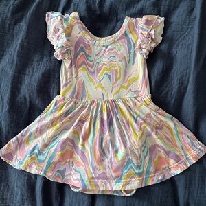 Little Sleepies Pink Marble Swirl Twirl Dress with Bodysuit. 18-24 mos Like new